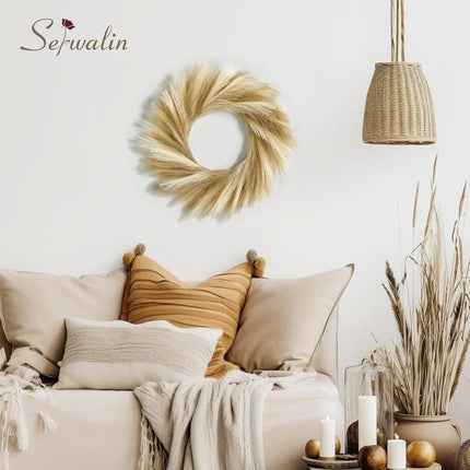 Serwalin 24” Pampas Grass Wreaths, Ivory and Taupe Pampas Wreaths Home Decor, Front Door Decor Pampas Feather Wreath for DIY Arrangement Farmhouse Beach Boho Table Centerpieces Bathroom Bedroom Decor