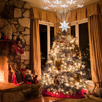 YEAHOME Christmas Tree Topper, 3D Lighted White 7-Point Star Tree Topper with Snow-White Snowflake Projector for Christmas Treetop, Lights Xmas Tree Topper for Christmas Tree Decorations
