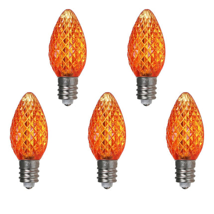 Orange C7 LED Christmas Lights Replacement Bulbs, 25 Count, 0.58 Watt, UL Listed, IP65 Waterproof, Dimmable, Faceted