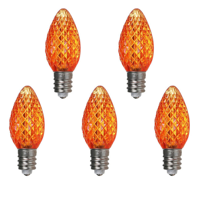 Orange C7 LED Christmas Lights Replacement Bulbs, 25 Count, 0.58 Watt, UL Listed, IP65 Waterproof, Dimmable, Faceted