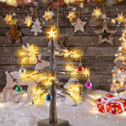 Light up Snowflakes Tree,Mini Christmas Tree,Lighted Trees for Decorations Inside,Room Decor,Battery Operated,with Timer,Table Decorations.（Added 12 Decorative Balls） (Brown)