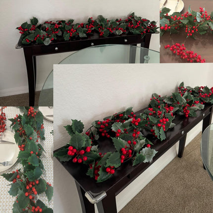 2Pcs Red Berry Christmas Garland 5.74FT Artificial Berries Garland for Mantle Indoor Outdoor Decoration Christmas Home Fireplace Winter Christmas Holiday Year Decor