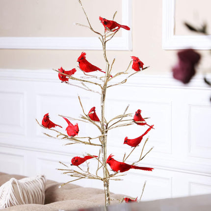 12 Pcs Cardinal Ornament with Clip on Feather Artificial Doves Bird Christmas Tree Ornament Bright Fake Cardinal Craft for Winter Theme Wreath Garland Decor, Red Cardinals, 4.7 Inches and 5.9 Inches