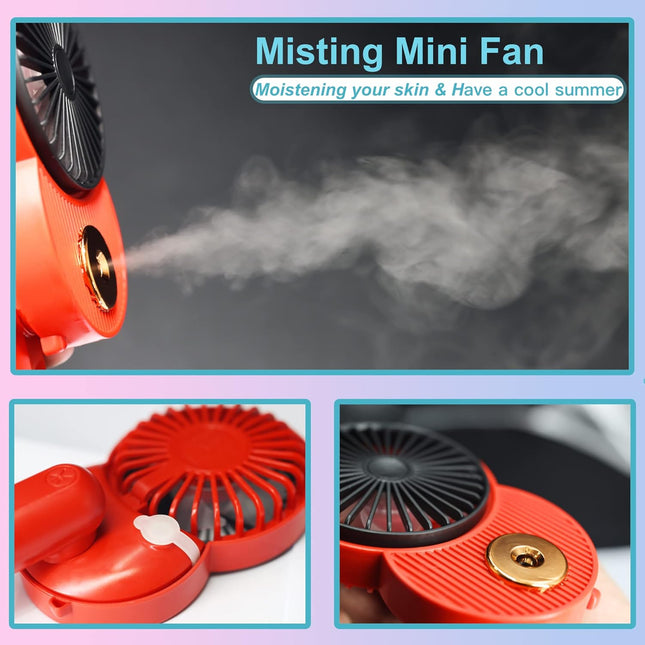 Cute Mickey Misting Mini Fan, Handheld Portable Usb Rechargeable Fan With 3 Adjustable Speeds, Foldable Personal Fan For Travelli