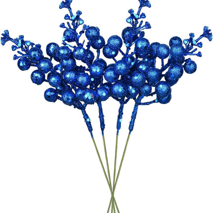 DearHouse 14 Pack Christmas Glitter Berries Stems, 7.8Inch Artificial Christmas Picks for Christmas Tree Ornaments, DIY Xmas Wreath, Crafts, Holiday and Home Decor (Dark Blue)