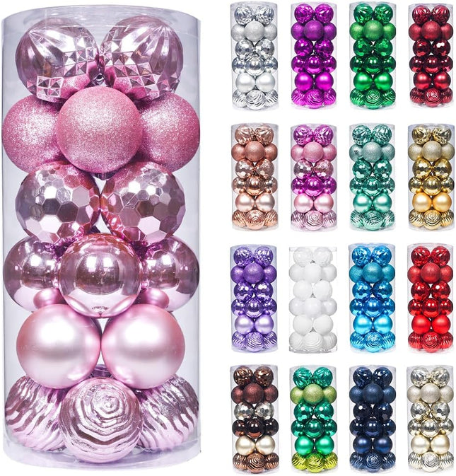 XmasExp 60mm/2.36" Christmas Ball Ornaments Shatterproof Christmas Ornaments Set Decorations for Xmas Tree Balls - 24ct (2.36'', Pink)