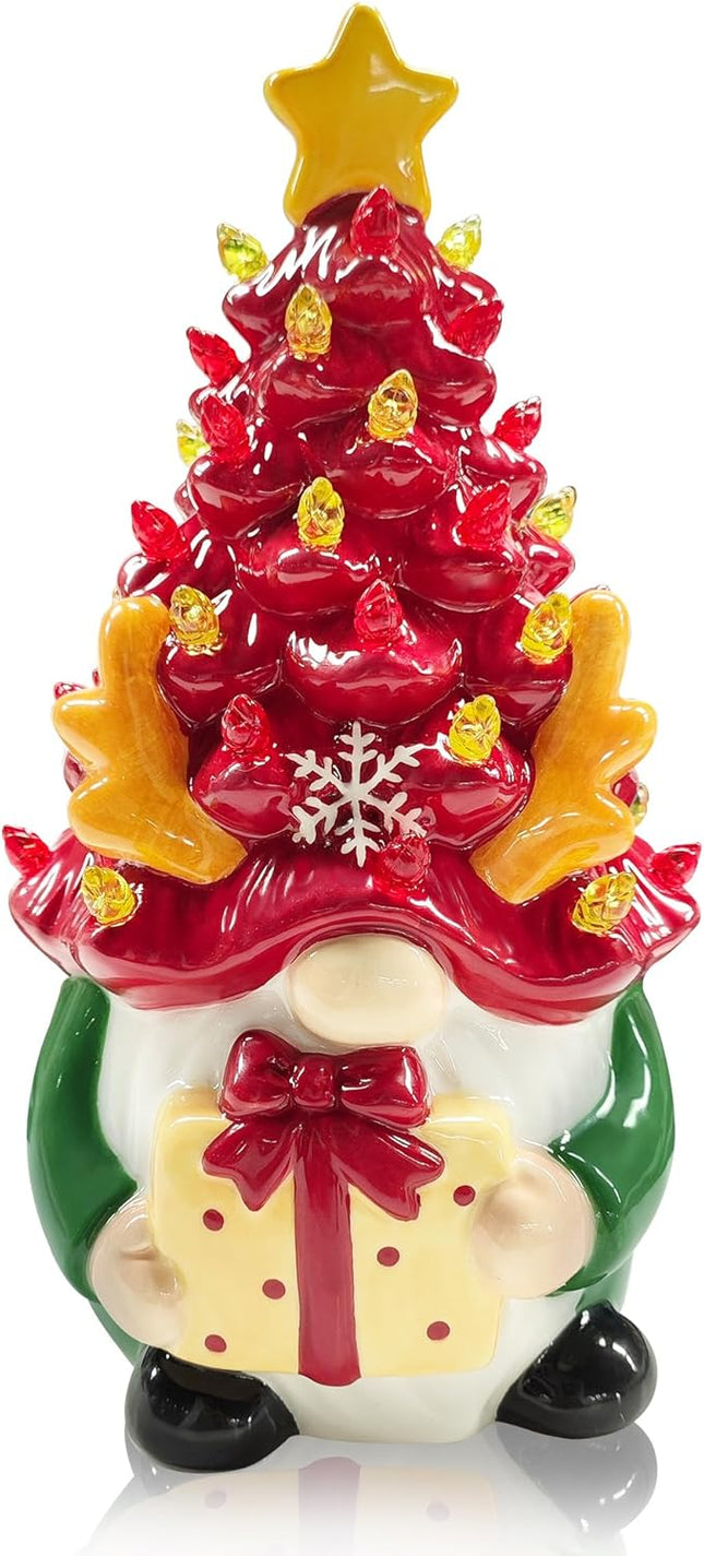 Deer Ceramic Christmas Tree Gnomes, Christmas Women s, Funny Kids Men , LED Lighted Christmas Tree Decorations Indoor for Home Room Table Top, Reindeer Decor Figurine Collectione (Red Green)