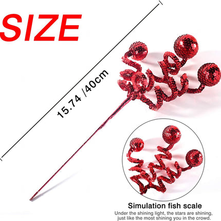 6PC Set Red Christmas Tree Decoration Sequins Ball Curly Pick, Christmas Tree Decorations Christmas Tree Topper Star Home Office Perfect Party Decorations s