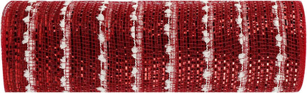 MEEDEE Snow Deco Mesh Ribbon Red Mesh Ribbon Red Deco Mesh 10 Inch Red Metallic Mesh with White Snow Balls for Wreaths Garland Decorating (30 Feet)