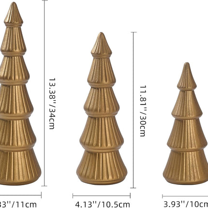 Wooden Christmas Tree, Set of 3 Tabletop Tree Figurine Wood Desk Centerpieces Table Tree Decoration Festive Ornament for Accents Xmas Mantel Shelf Home Decor Holiday Party Indoor Outdoor (Gold)