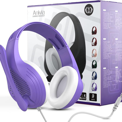 Anivia A9 Pro Purple Headset with Microphone, Stereo Sound Wired Headphones for Teen Girls Boys, Noise Cancelling Microphone with 3.5MM Jack for PC/Tablet/Game/Kindle/School/Travel/Online Learning
