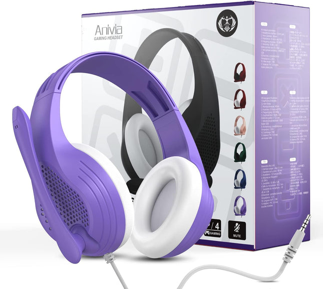 Anivia A9 Pro Purple Headset with Microphone, Stereo Sound Wired Headphones for Teen Girls Boys, Noise Cancelling Microphone with 3.5MM Jack for PC/Tablet/Game/Kindle/School/Travel/Online Learning