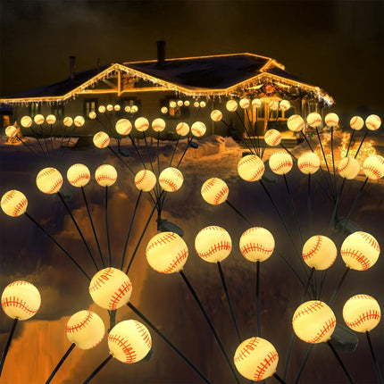 Christmas Decorations Solar Garden Lights Outdoor,2Pack 12LED Baseball Decor Swaying Firefly Lights Waterproof Solar Christmas Pathway Lights for Outside Patio Yard Lawn Walkway Decorations