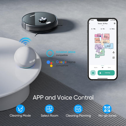 Tesvor S5 Max Robot Vacuum And Mop Combo, 6000Pa Suction Robotic Vacuum Cleaner, Lidar Navigation,5200Mah,260Mins Runtime, 10 Nogo&Nomop Zones, Smart Mapping,Perfect For Pet Hair And Hard Floor