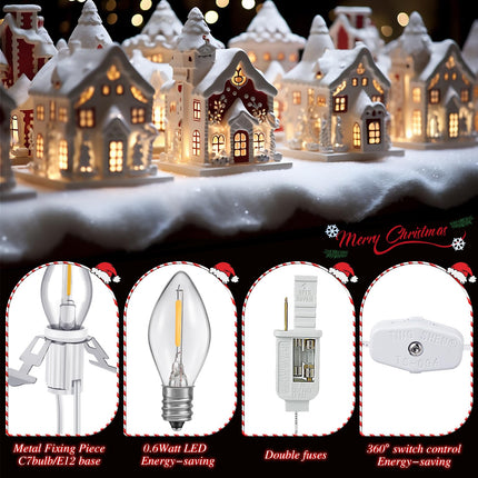 Meonum Accessory Cord with Two LED Bulbs, Blow Mold Christmas Village Light with Outlet and Plug, Double Spare Fuse C7 Light Bulb Christmas Village Accessories White Indoor String Lights (5 Pack)