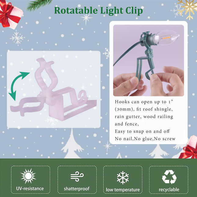 NIOSTA C9 Christmas Lights Clip,Rotatable,for Gutter,Shingle,Wood Railing and Fence Clip,100 Pack,White