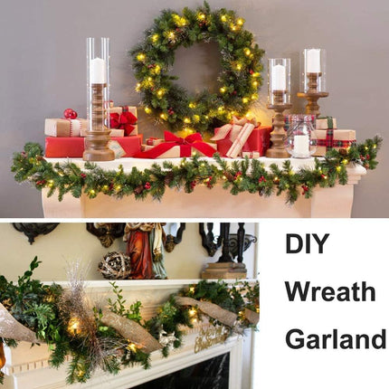 DearHouse 30 Pcs Christmas Garland Ties Artificial Pine Needles,14" Christmas Tree Branches Wired Faux Pine Greenery Stems in Green for Christmas Decoration Craft Wrapping