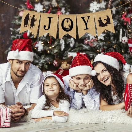 Doumeny Christmas Burlap Banner Nativity Joy Burlap Banner Nativity Scenes Bunting Banner Xmas Holiday Banner Garland Rustic Merry Christmas Hanging Banner for Year Party Home Mantel Fireplace
