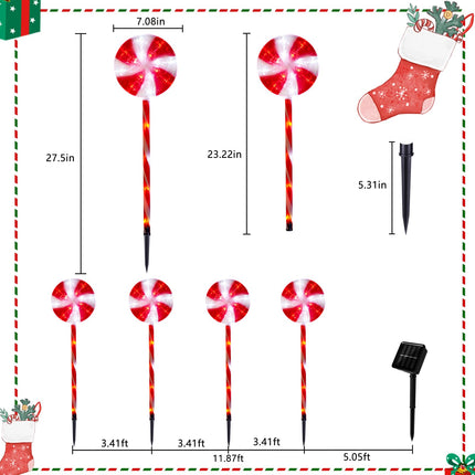 BRIGHTDECK Christmas Solar Pathway Lights, 27" Set of 4 Lollipops Peppermint Stake Lights, Candy Cane Lights with 8 Modes, Outdoor Christmas Decoration for Walkway, Yard, Pathway, Patio (4pcs