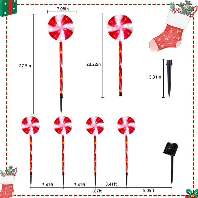 BRIGHTDECK Christmas Solar Pathway Lights, 27" Set of 4 Lollipops Peppermint Stake Lights, Candy Cane Lights with 8 Modes, Outdoor Christmas Decoration for Walkway, Yard, Pathway, Patio (4pcs