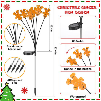 4 Pack Solar Christmas Pathway Lights Solar Gingerbread Man Christmas LED Lights Gingerbread Yard Stake Lights Solar Christmas Decorations for Xmas Holiday Yard Patio Pathway Decor