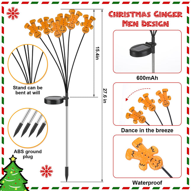 4 Pack Solar Christmas Pathway Lights Solar Gingerbread Man Christmas LED Lights Gingerbread Yard Stake Lights Solar Christmas Decorations for Xmas Holiday Yard Patio Pathway Decor