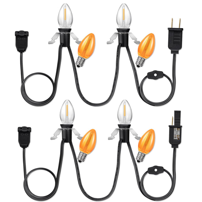Accessory Cord with Light Bulbs,Pumpkin Clip in Light Cord,Candelabra E12 Socket UL Listed Lamp Cord with On/Off Switch for Christmas Village Houses,Blow Molds,Halloween Christmas Holiday Décor