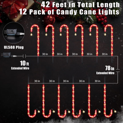 36" Outdoor Christmas Decorations, Real 30" Red Candy Cane Lights Outdoor Pathway, 8 Flashing Modes 12 Pack Christmas Candy Cane Lights, Christmas Decorations Outdoor Yard, 30V LED Warm Lights