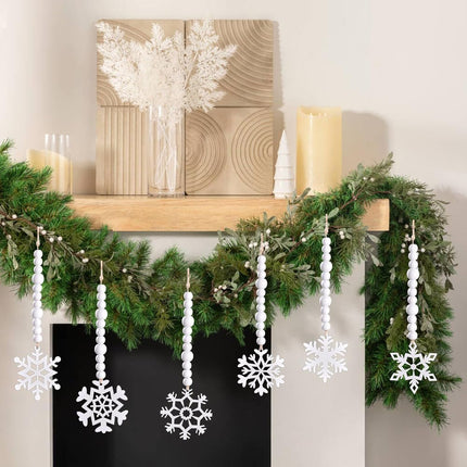 12pcs Christmas Tree Hanging Wooden Snowflakes Decorations 3D Christmas Tree Decor White Wood Snowflake Ornaments with Jute String Hanger for Home Ceiling Chandelier Party Indoor Outdoor (White)