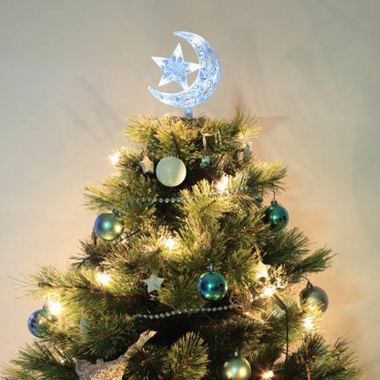 ifundom LED Lighted Christmas Tree Moon Star Topper, Battery/USB Powered Xmas Tree Topper, White Light Tree Top for Christmas Tree Holiday