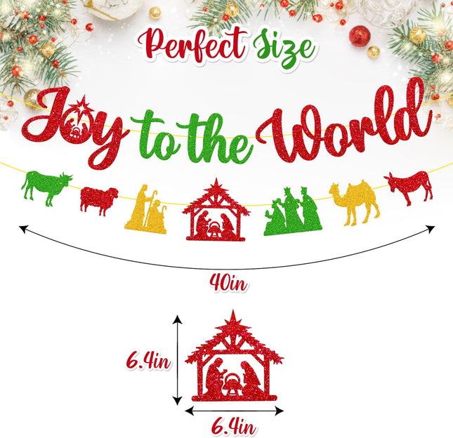 Merry Christmas Decoration Joy to The World Sign Banner Felize Navidad Garland Decor Let Jesus Light Your Way Backdrop Nativity God Bible Theme Xmas Party Event Anniversary Gala Celebration Supplies