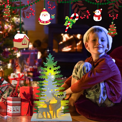 Lighted Christmas Tabletop Decorations,Supergorea,Wooden Christmas Tree and Deer Table Decor,LED Wood Craft Light 2AA Battery Powered 12.7 inch for Xmas Home Decoration(Indoor)
