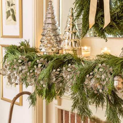 8 Pcs Christmas Tree Picks and Sprays Champagne Glitter Christmas Picks 26.8" Christmas Glitter Eucalyptus Leaves Stems for Christmas Tree Filler Branches Wreaths Centerpieces Holiday Decorations
