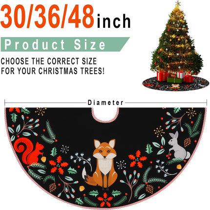 Christmas Tree Skirt 36" Forest Animals Xmas Tree Skirt Decor Mats for Farmhouse Rustic Xmas Holiday Indoor Party Outdoor Decorations (Black, 36 Inch)