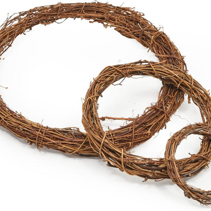 Juvale Set of 3 Grapevine Wreath Forms for DIY Crafts, Plain Twig Branches for Christmas, Holidays, Wedding, Party, and Fall Home Decor (11.5, 7, and 4.5 in)