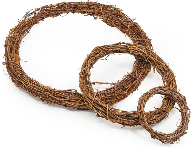 Juvale Set of 3 Grapevine Wreath Forms for DIY Crafts, Plain Twig Branches for Christmas, Holidays, Wedding, Party, and Fall Home Decor (11.5, 7, and 4.5 in)