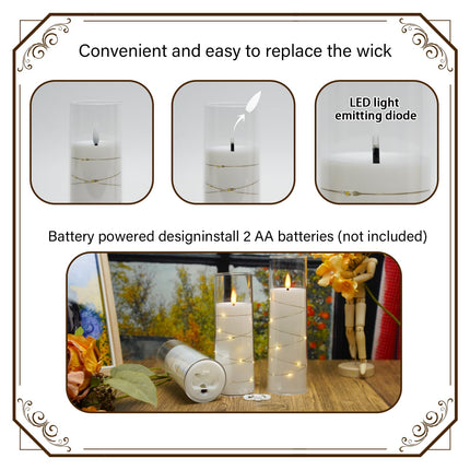 Flickering Flameless LED Candles,Battery Operated Candles 9 Pcs with Embedded Star String,Acrylic LED Pillar Candles with Remote,Suitable for Home Decoration to Create an Atmosphere（White）
