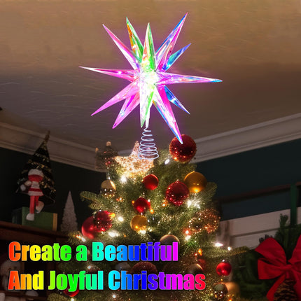 Christmas Star Tree Topper, 10.6" Smart Star Tree Top of Crystal-Like 3D Polygonal Shell, Light Tree top w/Remote Control/App, Music Sync RGB Color Changing Control LED Christmas Light, 18 Lights