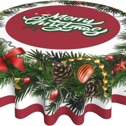 Merry Christmas Round Tablecloths 70 Inch Christmas Garland Tablecloth Winter Xmas Ribbon Tablecloths Polyester Washable Fabric Farmhouse Decorative for Holiday Home Kitchen Dining Party