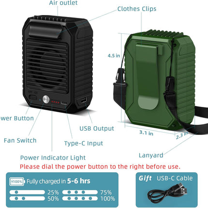 Civpower Portable Waist Clip Fan, 10000Mah Battery Personal HandsFree Belt Fan, 3 Speeds, Body Fan For Outdoor Works, Farm