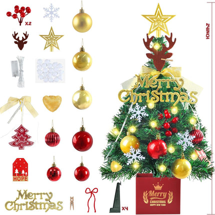 Mini Christmas Tree, 24 Inch Small Christmas Tree, Artificial Table Top Christmas Trees with Lights, Star Treetop and Ornaments, DIY Christmas Decoration, Holiday Decorations Xmas Indoor, Home Decor