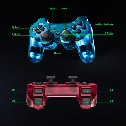 Wireless Controller for PS2 Play station 2 Dual Vibration 2 - ClearBlue and ClearPurple