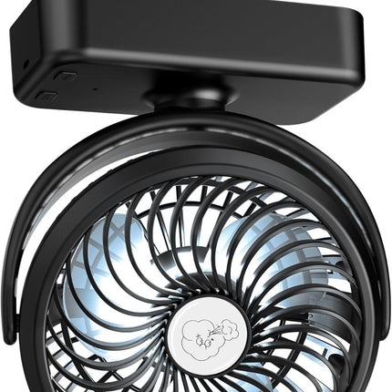 Portable Camping Fan, Small Tent Fan With Hanging Hook, 40 Working Hours Rechargeable Usb Battery Fan With Led Lights For Desk