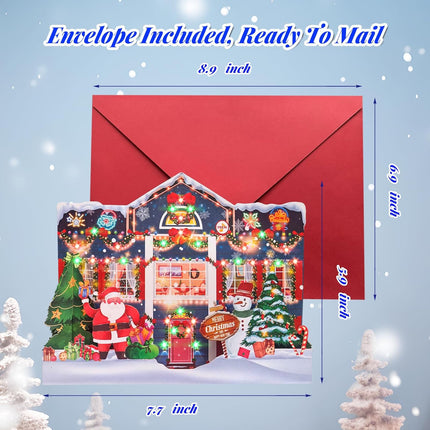 3D Pop Up Christmas Cards with Music & Lights, Animated Christmas Card, Playing 3 Christmas Songs with 3 Matching Lights Blinking Modes (Envelope Included)