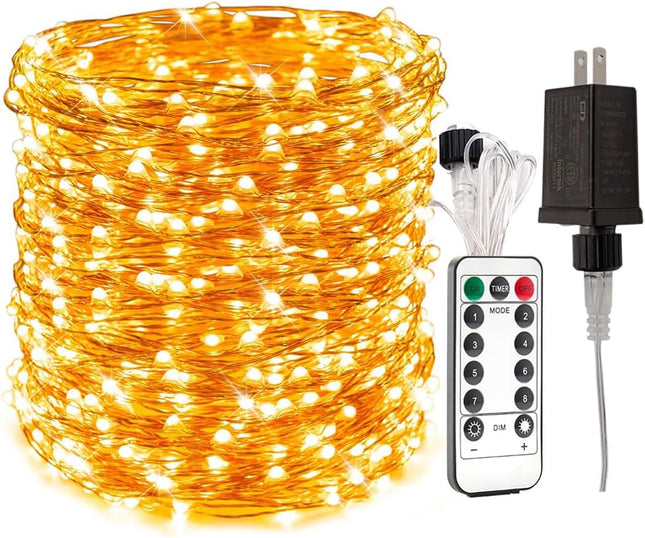 200Ft Long Fairy Lights Plug in Waterproof Outside Copper Wire String Lights with Remote 600 High-Bright LEDs for Garden, Porch, Patio, Christmas Wedding Party Decoration