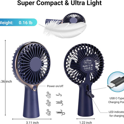 Mini Fan Portable, Personal Handheld Fan Hand Fan, 6 Hours Useage, 3 Speed Mini Desk Fan For Office Travel Camping For Kids