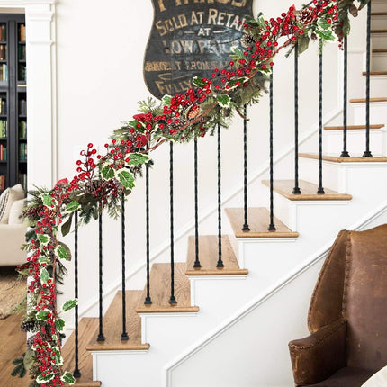 Artiflr 7FT Red Berry Christmas Garland with Pine Cone Garland Artificail Berry Garland Indoor Outdoor Garden Gate Hone Decoration for Winter Holiday Year Decor