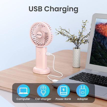 Handheld Fan, Portable Fan With Usb Rechargeable Battery, 3 Adjustable Speed Personal Fan Desk Table Fan With Base, Lightweight