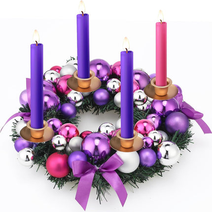 Meooeck Purple Ribbon Advent Wreath Set Calendar Season Candle Holder Catholic Christmas Advent Wreaths Centerpiece Decor with Ribbons and Balls Advent s Xmas Candles Decorations