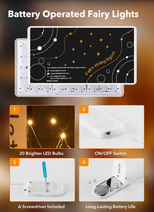 12 Pack Fairy Lights Battery Operated -7ft 20 LED Silver Wire String Lights Waterproof Mini Firefly Lights for Bedroom, Wedding, Mason Jars, DIY, Crafts, Christmas Garlands, Party Decor